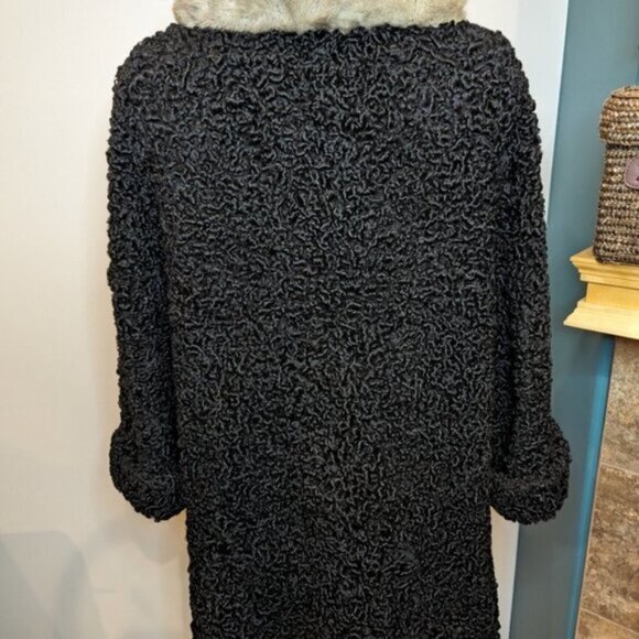 Vintage mid century Reversible Black Persian Wool mink and silk coat Size 12 L - Picture 12 of 15